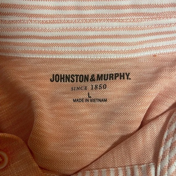 JOHNSTON & MURPHY Orange & White Striped Vintage Slub Polo Shirt Size Large - Picture 8 of 10
